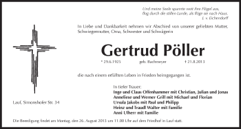 Traueranzeige von Gertrud Pöller von Pegnitz-Zeitung